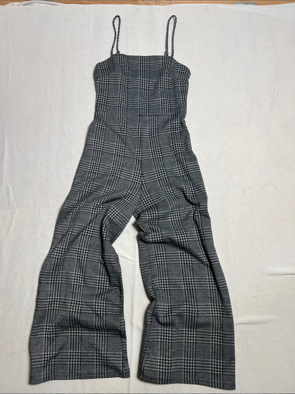 Forever 21 Black & Gray Plaid Wide-Leg Jumpsuit with Spaghetti Straps